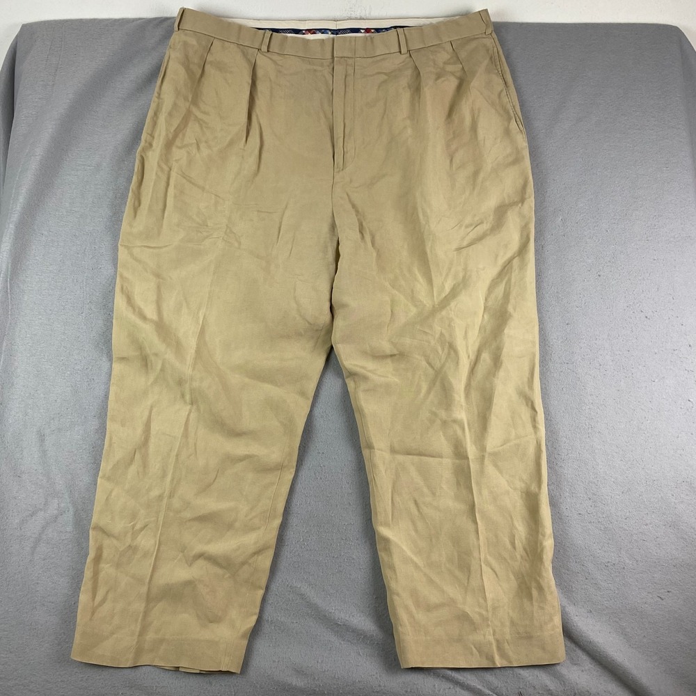 Vintage Polo Ralph Lauren Pants Mens 46x30 Linen Silk Pleated Relaxed Loose Fit